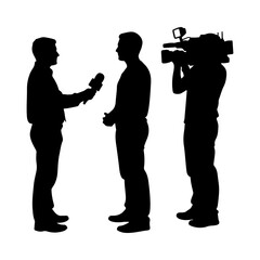 Naklejka premium Interview Scene with Reporter and Interviewee Silhouettes.
