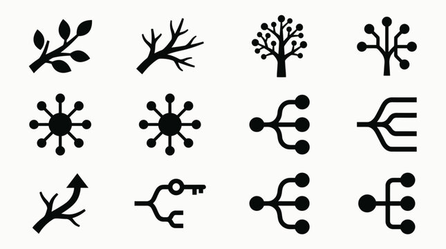 Black icons of various biological and chemical symbols.