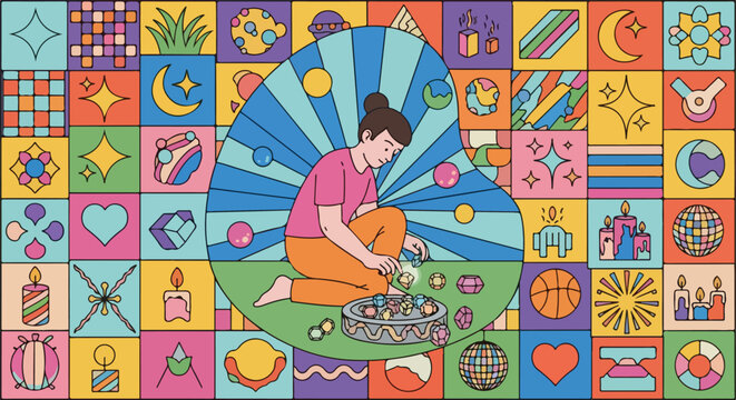 Vibrant maximalist flat vector illustration of a mama
