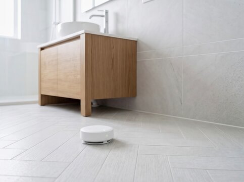 Modern Smart Water Leak Sensor on Bathroom Floor