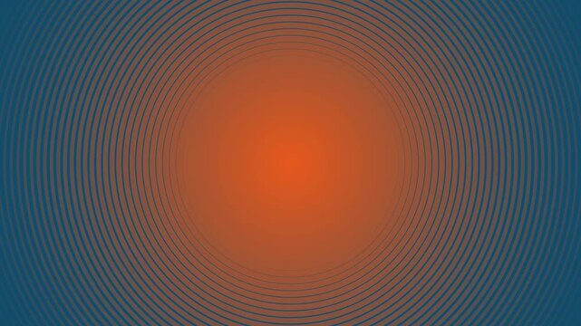 Abstract graphic background featuring blue concentric circles radiating from an intense orange gradient center point