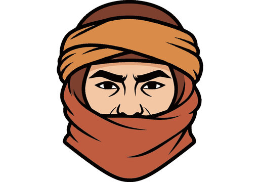 Desert nomad man wearing traditional brown headscarf