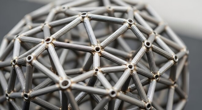 Abstract geometric metal structure sphere close up detail.