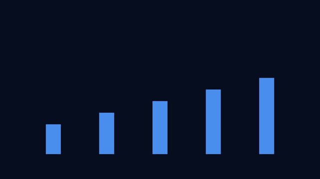 Five blue bars ascend in height against a dark blue backdrop, symbolizing advancement, data analysis, or financial upturns.