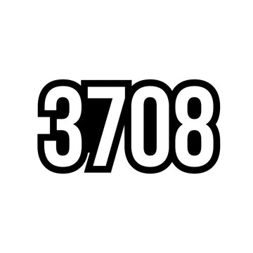 Bold Black Number 3708 with White Outline on White Background