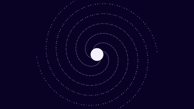 Abstract spiral motion background, with rotating dotted, lines and central, glowing core for, modern digital technology, and science animation 4k
