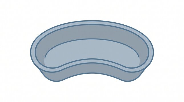 Simple cartoon illustration of a light blue, kidney-shaped medical basin on a white background.