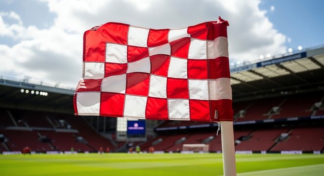 Soccer Stadium Corner Flag Waving in the Wind