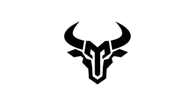 Minimalist black bull head logo with geometric horns.