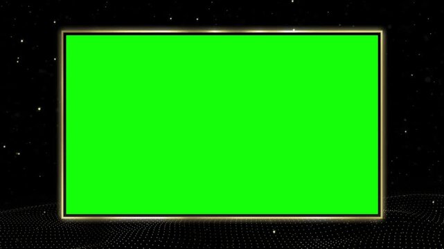 Digital frame with a glowing golden border sits above a dark grid surface to create a sophisticated stage for professional presentations.