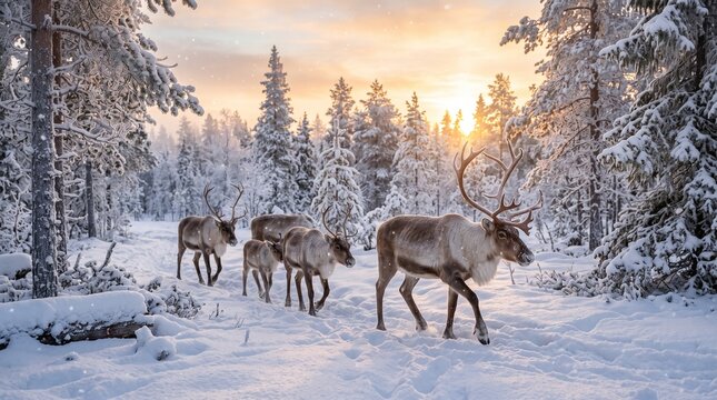 Reindeer, snowy forest, winter landscape, wildlife scene, cold climate, natural habitat