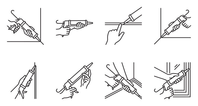 Caulking gun application process step by step guide illustrations.