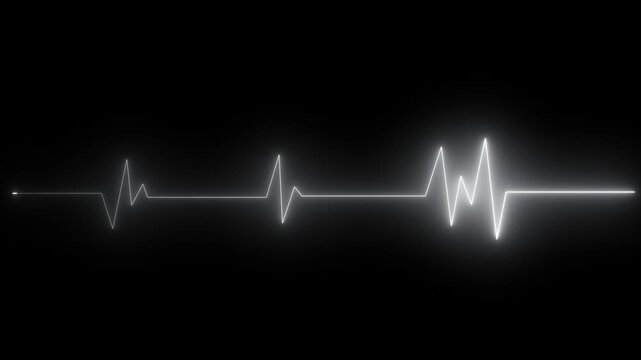 Glowing Heartbeat line icon animation. Electrocardiogram shows heart beat lines. Cardiogram, neon heart pulse animation. ECG Cardiogram Oscilloscope .on black background 4k 