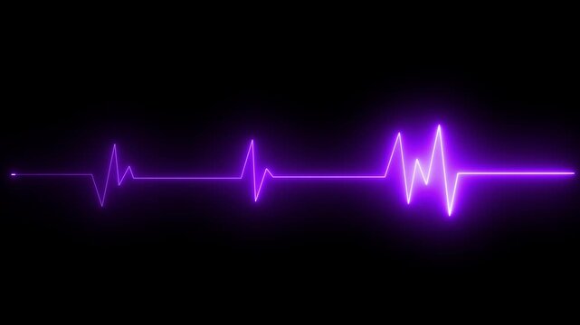 Glowing Heartbeat line icon animation. Electrocardiogram shows heart beat lines. Cardiogram, neon heart pulse animation. ECG Cardiogram Oscilloscope .on black background 4k video.