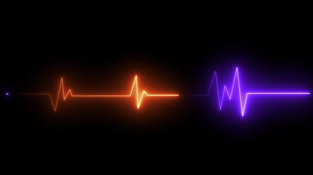 Glowing Heartbeat line icon animation. Electrocardiogram shows heart beat lines. Cardiogram, neon heart pulse animation. ECG Cardiogram Oscilloscope .on black background 4k video.