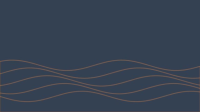 Minimalist abstract animation 4k background, with gold wave, lines on dark, blue motion waves
