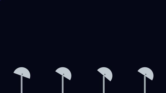 Minimalist abstract animation of rotating semicircle shapes on dark 4k background, motion geometric