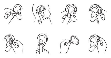 Fototapeta premium Instruction set for wearing hearing aids a step by step visual guide.