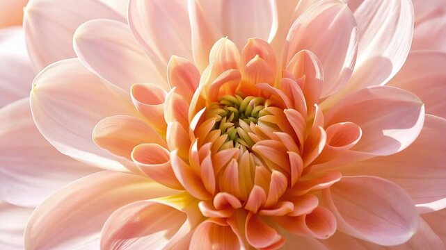 Beautiful pink dahlia flower opening its petals in a captivating blooming display, featuring delicate layers and vibrant color in an extreme macro close-up view