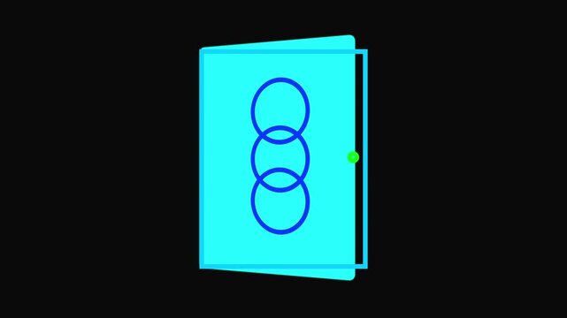 Abstract open door to universe. Lines appear. Hologram led laser door. Flight forward, entering inside the doorway.