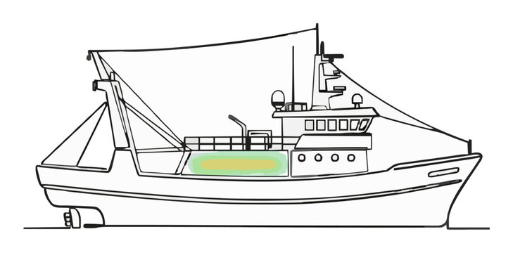 Fishing trawler side view vector illustration. Generative AI