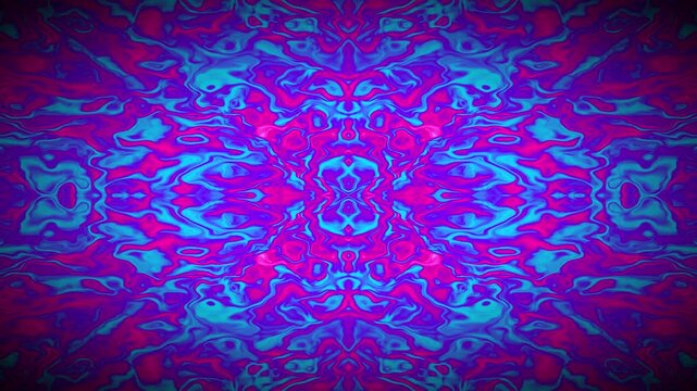 Vibrant Symmetrical Psychedelic Fluid Art Background with Flowing Neon Purple and Cyan Colors