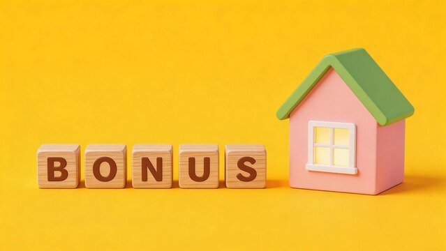 Wooden blocks spell bonus near toy house