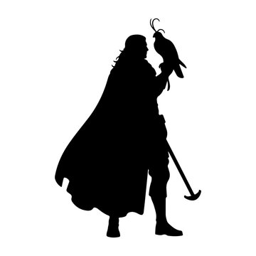 Silhouette of a Mythical Hero with Sword and Shield.
