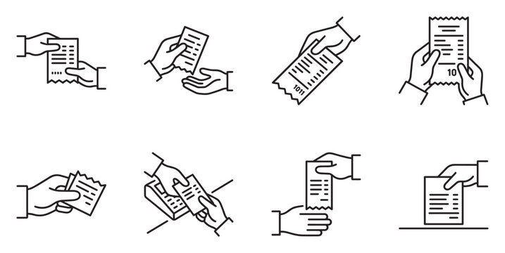 Hand holding receipt cash register slip or ticket for payment confirmation and purchase record.