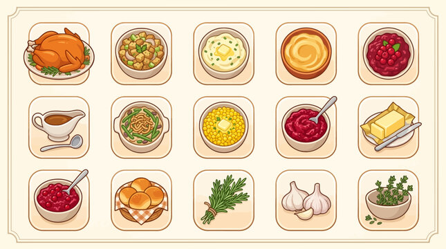 Assorted delicious spread of gourmet dishes including roasted chicken, mashed potatoes, soups, berry jams, and herbs for culinary inspiration and food presentation