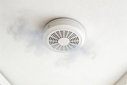 Smoke detector on ceiling with smoke