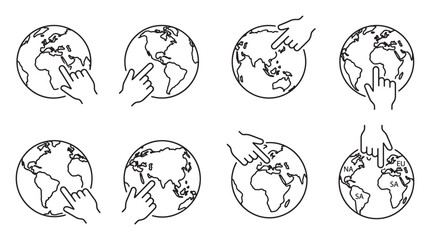 Fototapeta premium Hands touching and pointing to globe showing different continents.