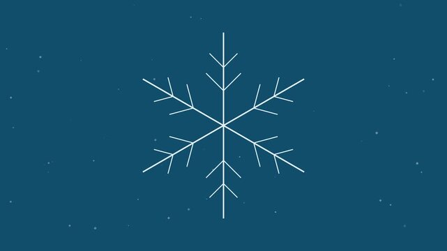 Minimalist snowflake animation on blue background: winter holiday motion for seasonal and christmas celebration projects 4k