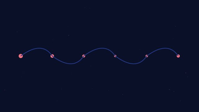 Minimalist sine wave animation with pulsing dots on dark 4k background, motion minimalist abstract technology