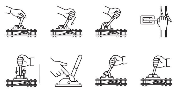Train track switch lever manual control mechanism for switching direction of railway.