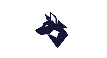 Geometric wolf head profile logo in dark blue. © Tamyisgank
