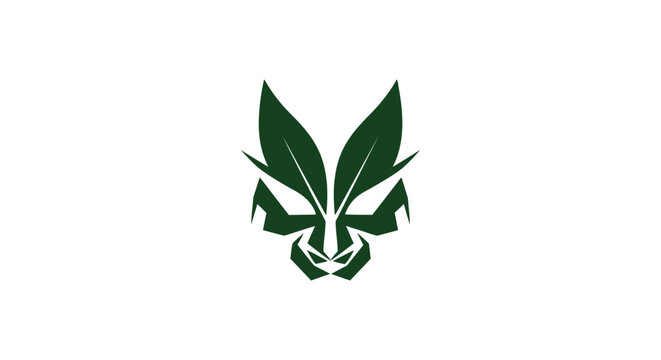 Green leaf mask stylized as wolf face logo