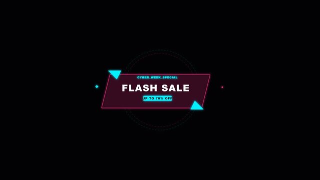 4K Cyber Week Flash Sale Badge Animation - Abstract E-Commerce Promo Element and Shopping HUD Overlay Loop