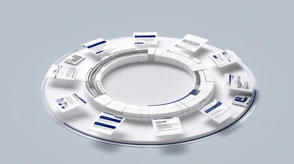 Naklejka premium The layout showcases a round structure with segments displaying modular cards around the edge, focused on a clean central area for content.