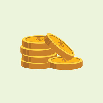 Premium minimalist flat icon featuring a stack of golden Indonesian Rupiah coins with the Rp symbol. Perfect for budget tracking applications, finance banking branding, and investment design assets.