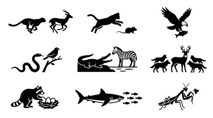 Fototapeta premium Various animal silhouettes in motion.