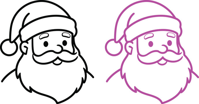 Black and purple outline of santa claus head christmas