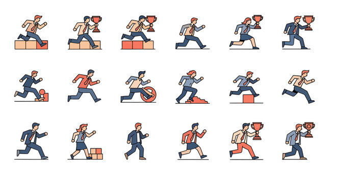 Businessman running with office supplies.