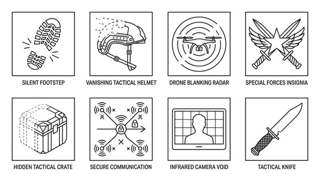 Stealth military technology and covert operations equipment concepts.