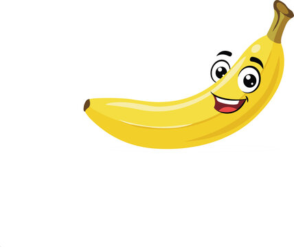 Happy banana mascot character vector illustration with smiling face expression isolated on white background for kids food design template