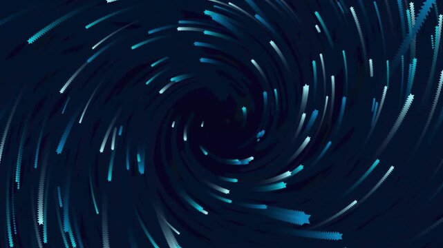 Bright blue stars form a swirling vortex pattern in the deep darkness of outer space