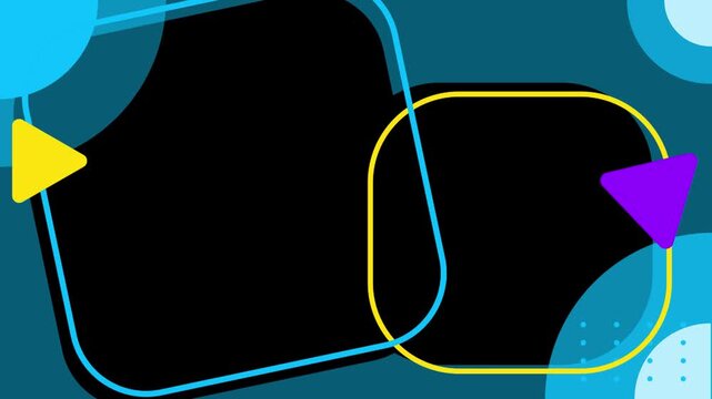 Graphic design template showcases rounded rectangular frames with colorful geometric accents on a blue background. for texture
