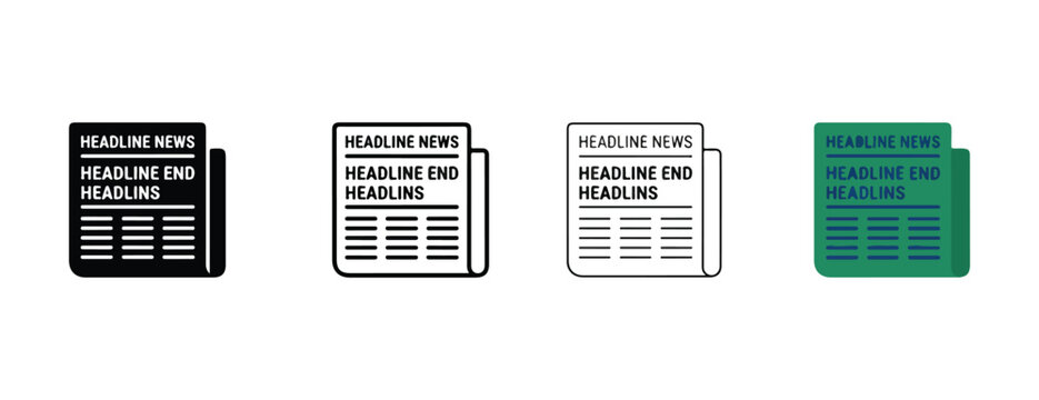 newspaper icons in black white and green on a transparent background for use in graphic design and digital media