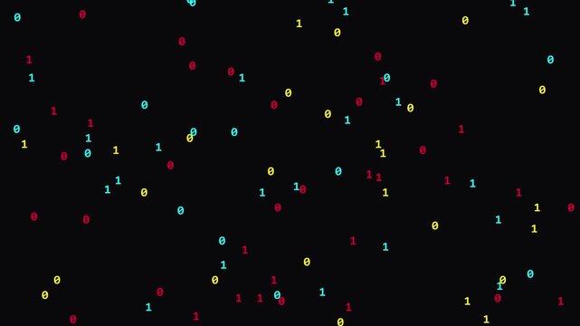 Glowing binary digits streaming down representing computer code and complex data information flow for modern technology