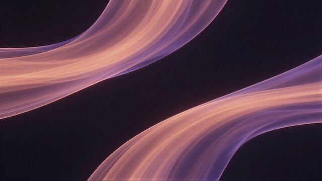Flowing purple and orange light trails dance against a deep black background.